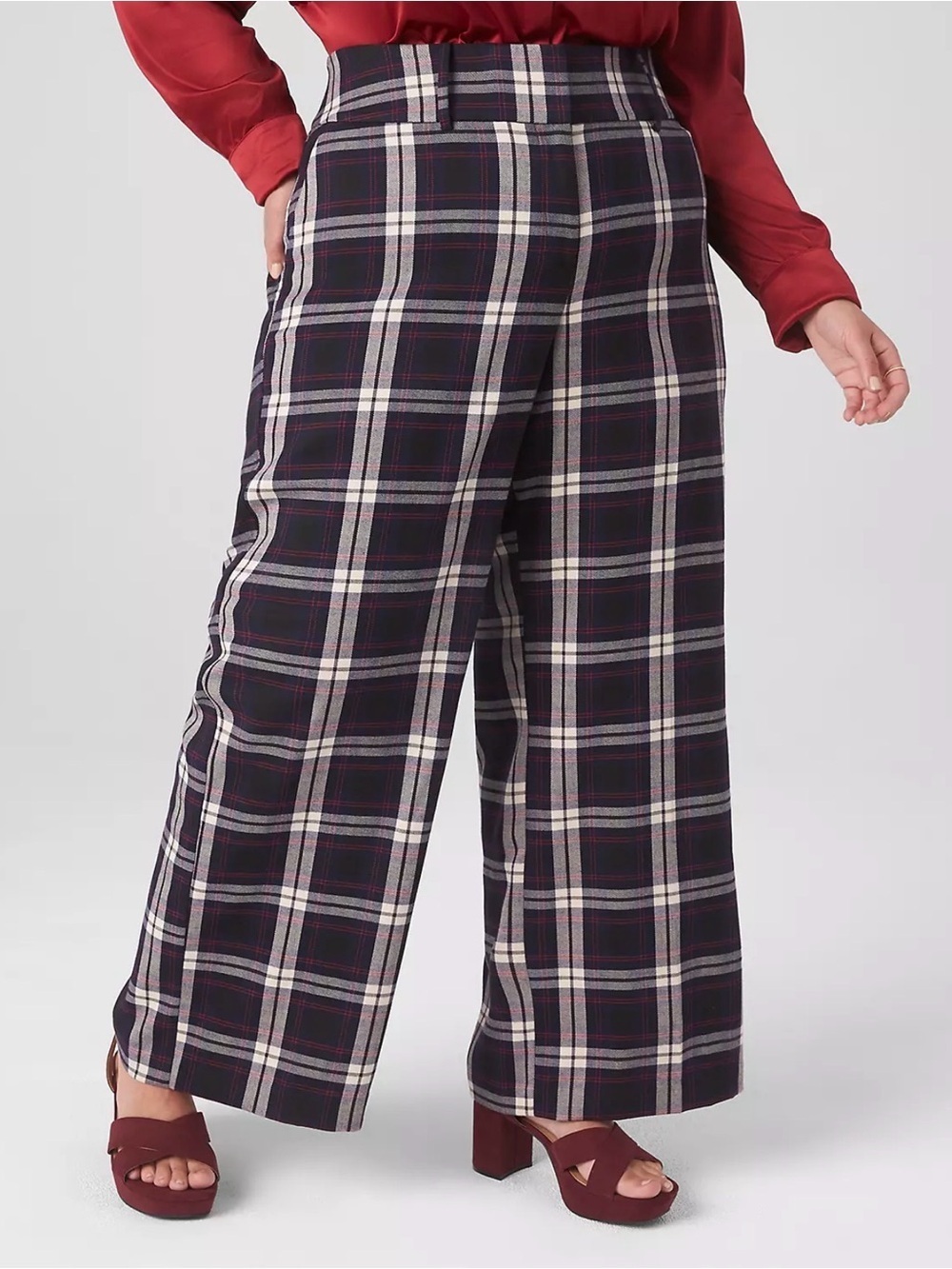 NWT Lane Bryant 24 Long Wide Leg Signature Dress Pants 24L Blue Plaid High Rise - Picture 3 of 14